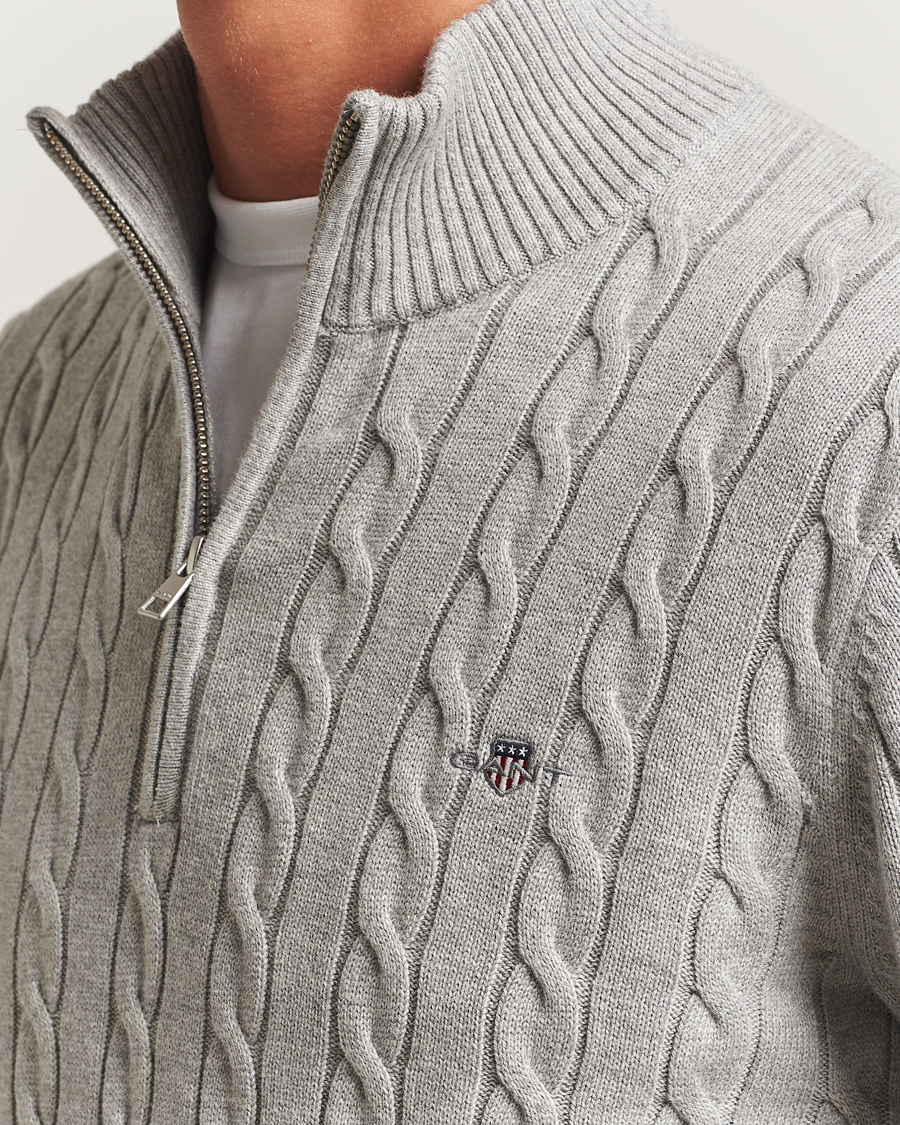 Heren | Truien | GANT | Cotton Cable Half Zip Grey Melange