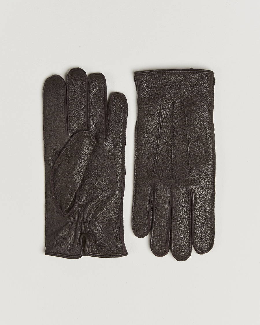 Homme | Gants | GANT | Cashmere Lined Leather Glove Deep Brown