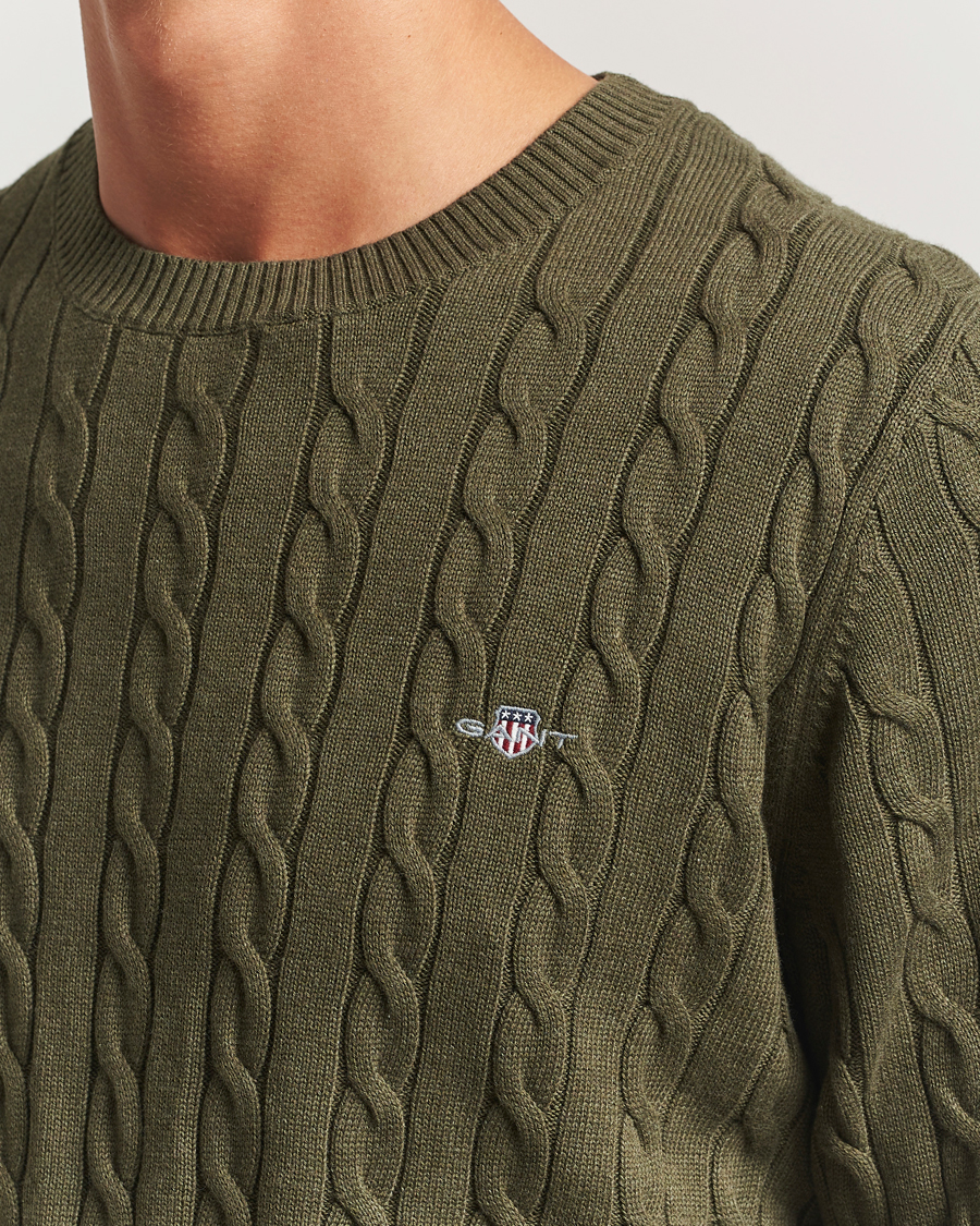 Homme | Pulls Et Tricots | GANT | Cotton Cable Crew Neck Pullover Khaki Green Melange