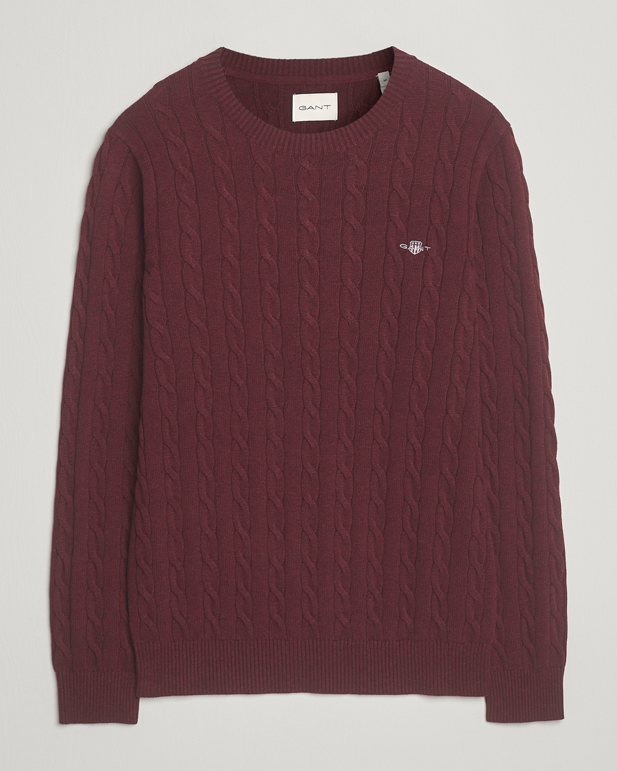 Homme | Pulls Et Tricots | GANT | Cotton Cable Crew Neck Pullover Bordeaux Melange
