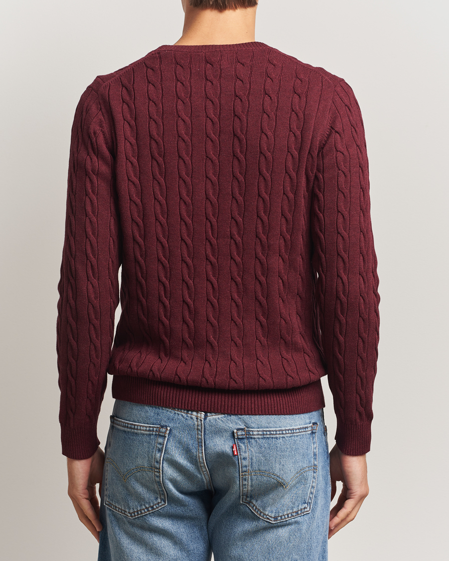 Homme | Pulls Et Tricots | GANT | Cotton Cable Crew Neck Pullover Bordeaux Melange