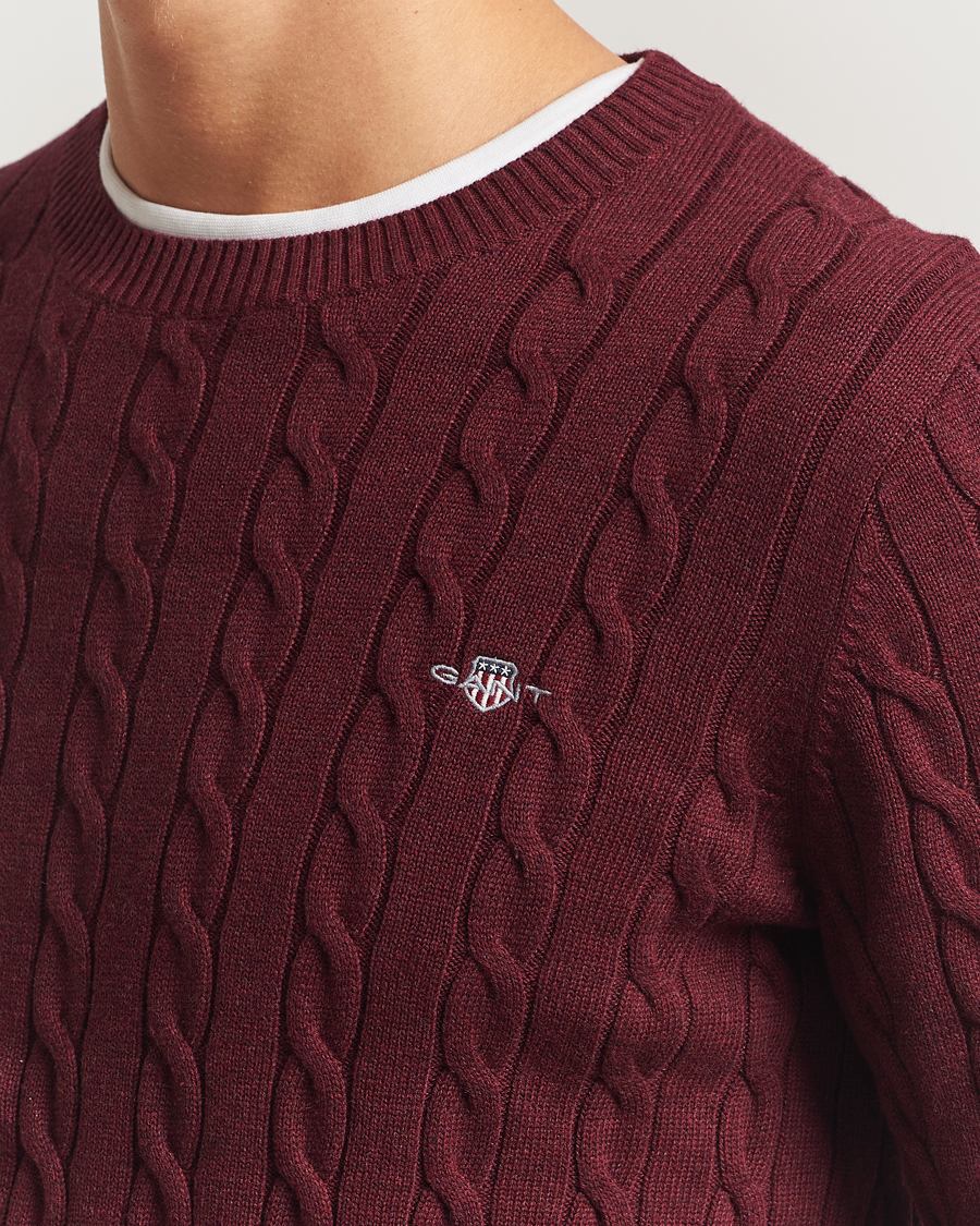 Homme | Pulls Et Tricots | GANT | Cotton Cable Crew Neck Pullover Bordeaux Melange