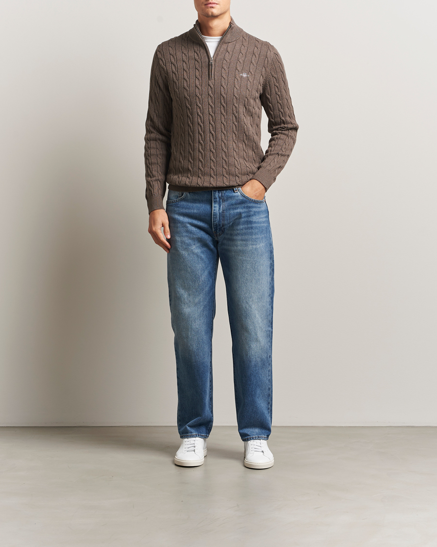 Heren | Truien | GANT | Cotton Cable Half Zip Seawood Melange
