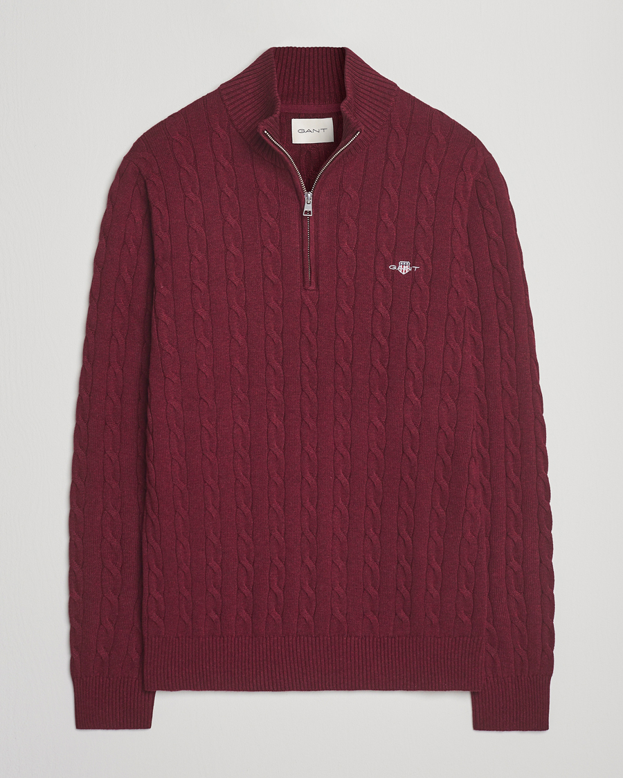 Homme | Pulls Et Tricots | GANT | Cotton Cable Half Zip Bordeaux Melange
