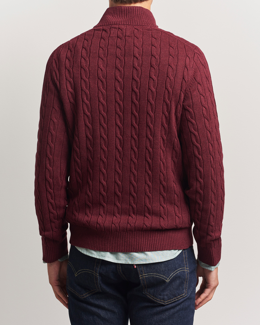 Homme | Pulls Et Tricots | GANT | Cotton Cable Half Zip Bordeaux Melange