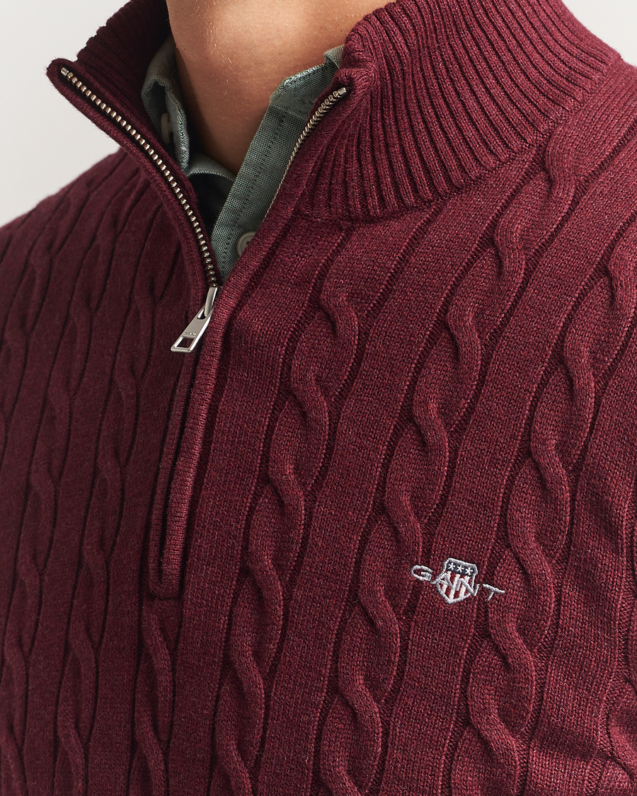 Homme | Pulls Et Tricots | GANT | Cotton Cable Half Zip Bordeaux Melange