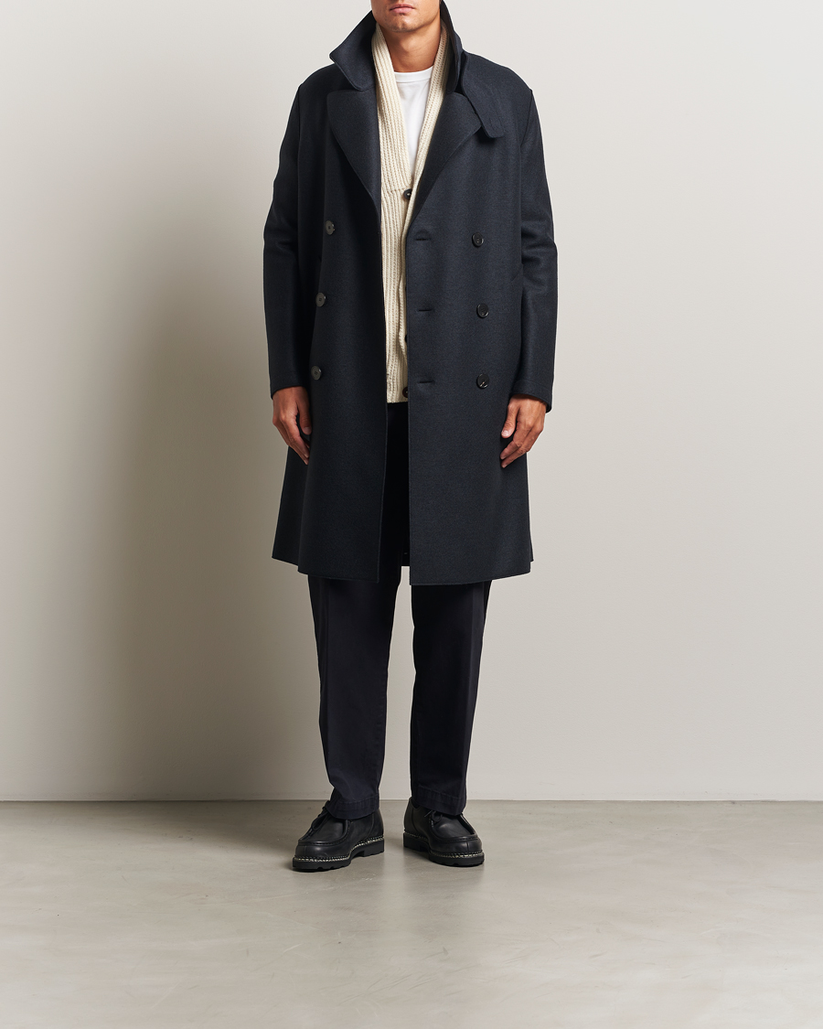 Heren | Jassen | Harris Wharf London | Pressed Wool Long Peacoat Dark Blue