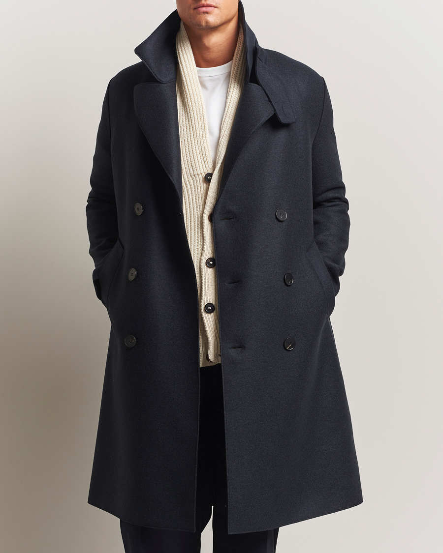 Heren | Jassen | Harris Wharf London | Pressed Wool Long Peacoat Dark Blue