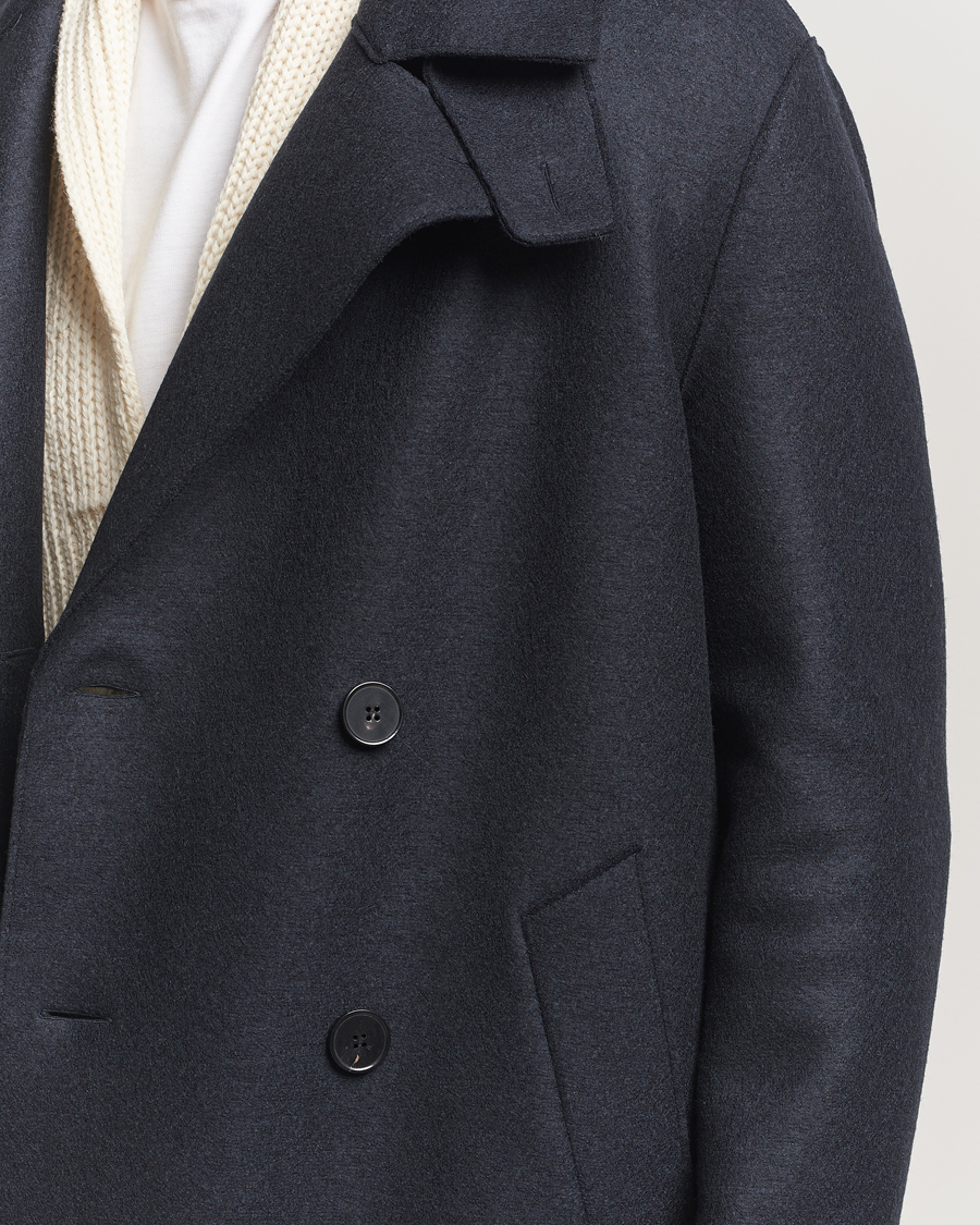 Heren | Jassen | Harris Wharf London | Pressed Wool Long Peacoat Dark Blue