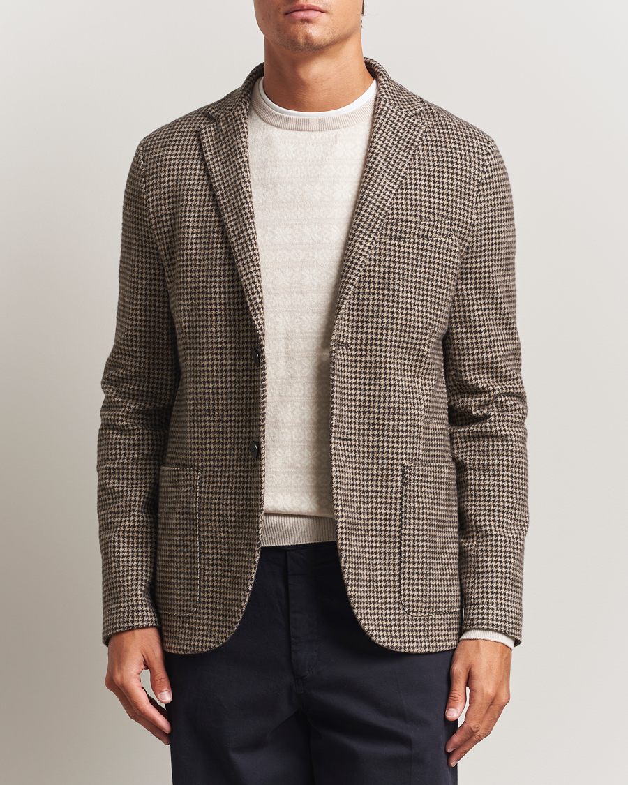 Homme | Blazers | Harris Wharf London | Two Button Houndstooth Blazer Beige