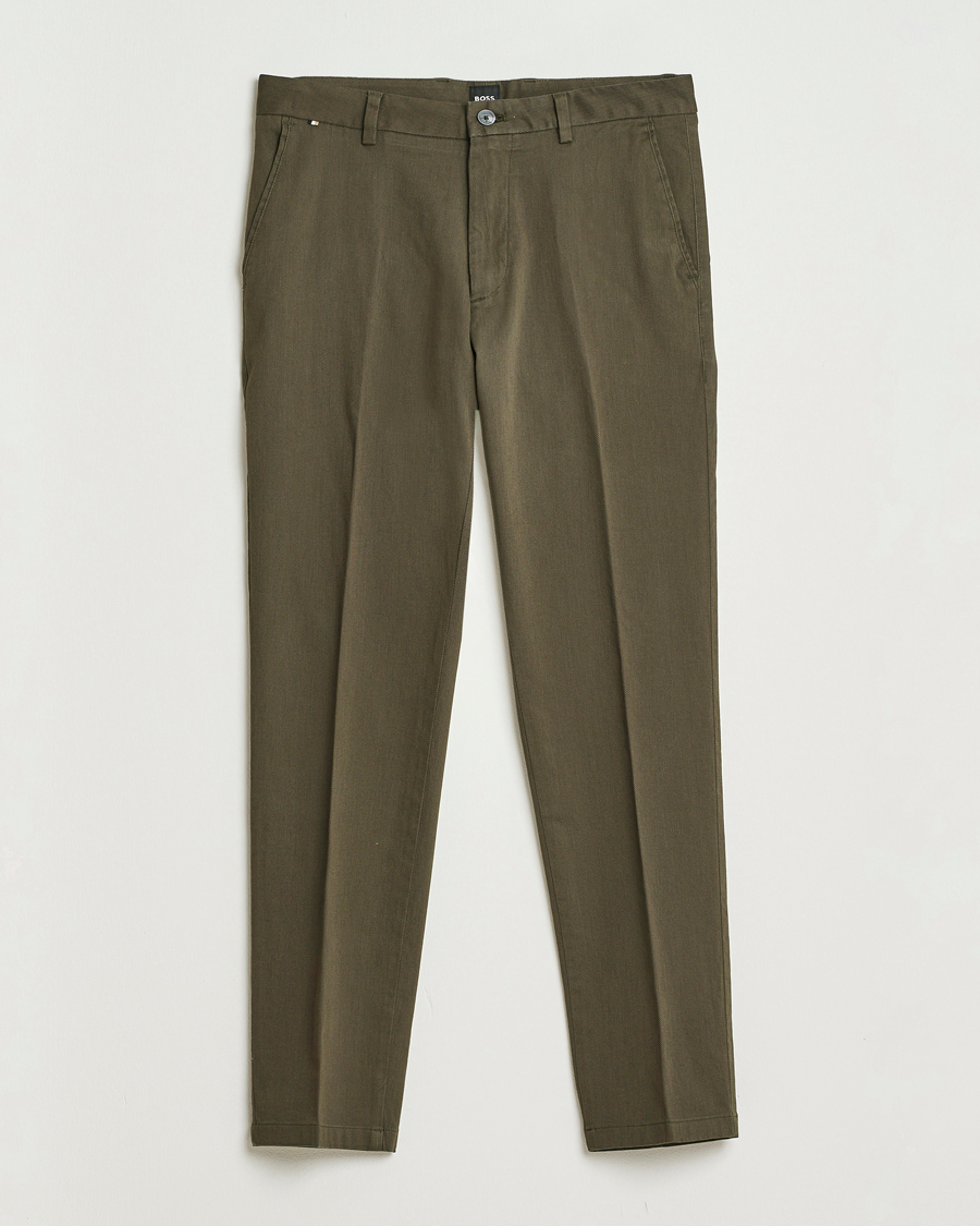 Homme | Pantalons | BOSS BLACK | Kane Brushed Cotton Pleated Trousers Open Green