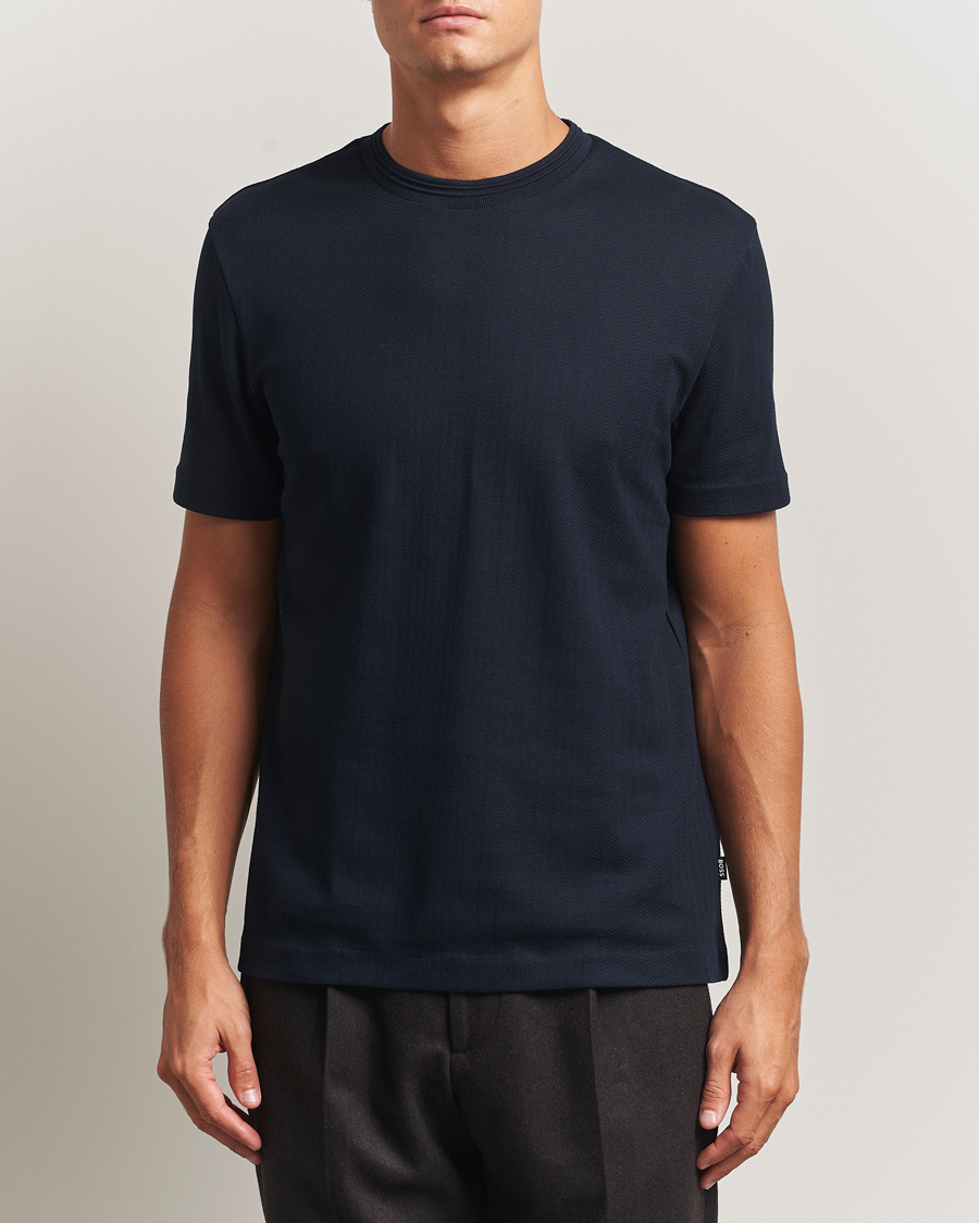 Heren | T-shirts | BOSS BLACK | Thompson Structured Crew Neck T-Shirt Dark Blue