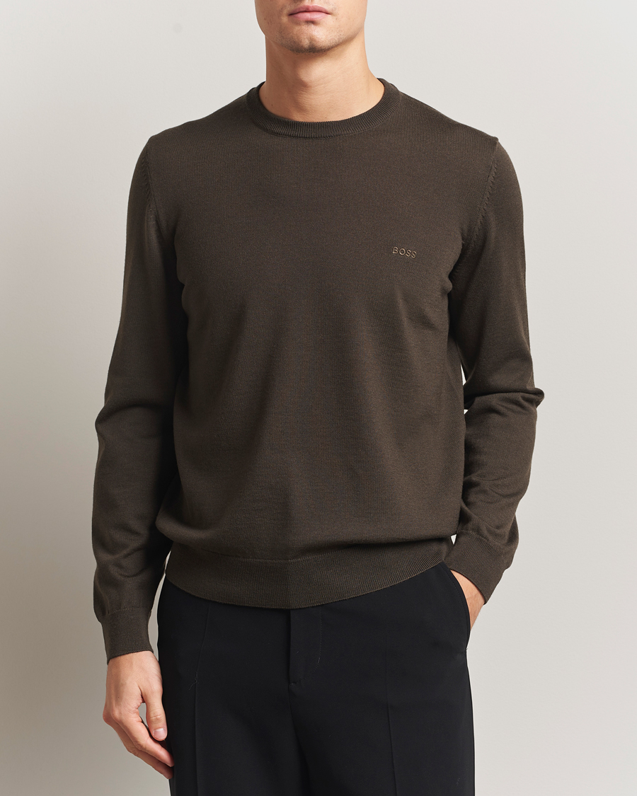 Homme | Pulls Et Tricots | BOSS BLACK | Botto Merino Knitted Pullover Open Green