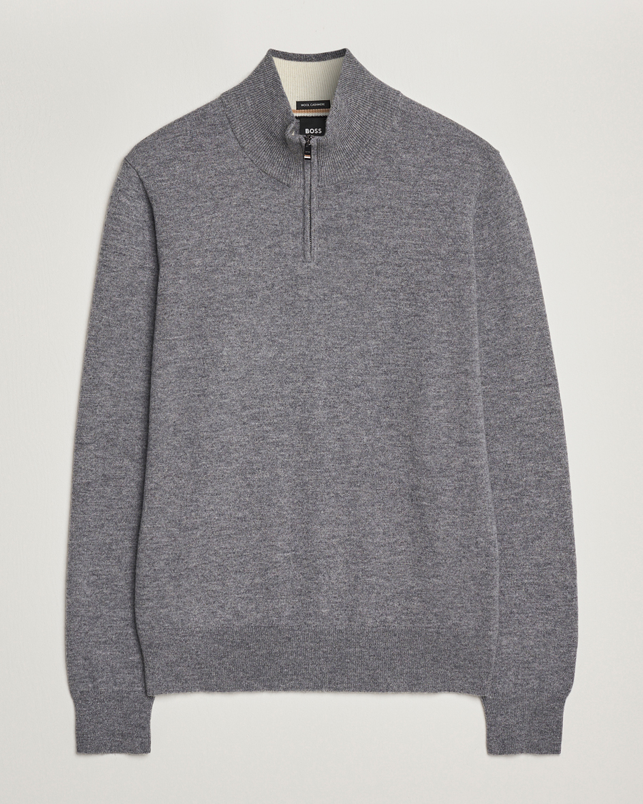 Heren | Truien | BOSS BLACK | Hemarlo Wool/Cashmere Half Zip Medium Grey