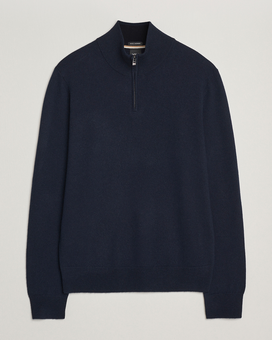 Heren | Truien | BOSS BLACK | Hemarlo Wool/Cashmere Half Zip Dark Blue