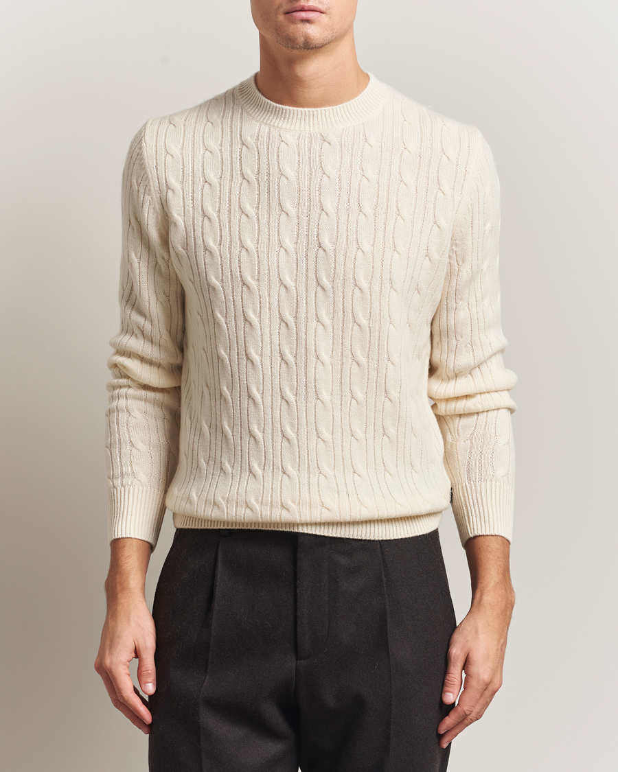Heren | Truien | BOSS BLACK | Hetico Wool/Cashmere Cable Sweater Open White