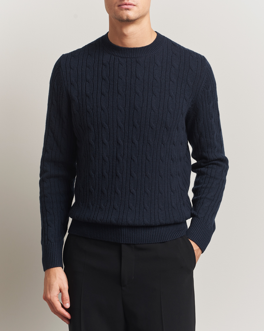 Heren | Truien | BOSS BLACK | Hetico Wool/Cashmere Cable Sweater Dark Blue