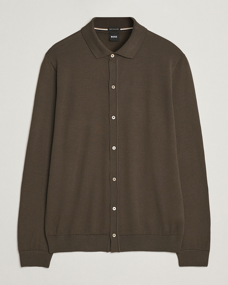 Homme | Pulls Et Tricots | BOSS BLACK | Helbert Wool Cardigan Open Green