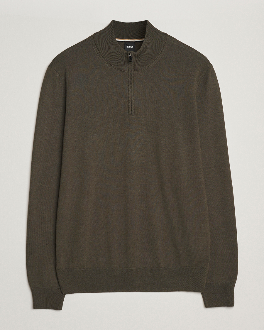Heren | Truien | BOSS BLACK | Ebenji Merino Knitted Half Zip Open Green