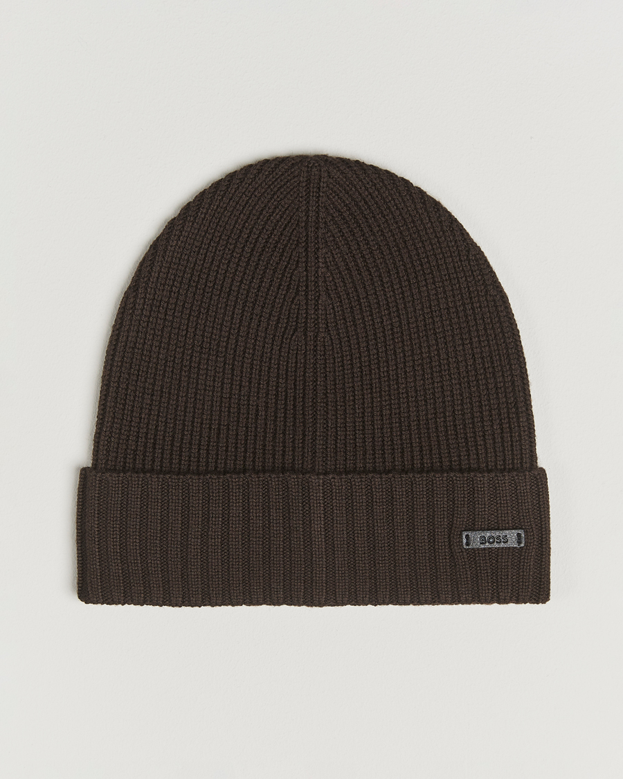 Homme | Bonnets | BOSS BLACK | Fati Wool Beanie Dark Brown