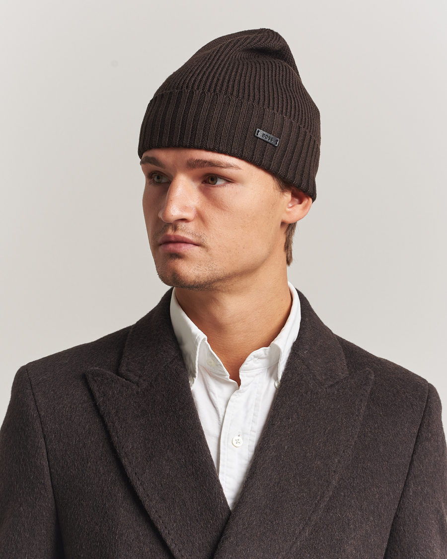 Homme | Bonnets | BOSS BLACK | Fati Wool Beanie Dark Brown