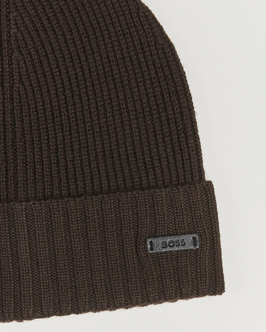 Homme | Bonnets | BOSS BLACK | Fati Wool Beanie Dark Brown