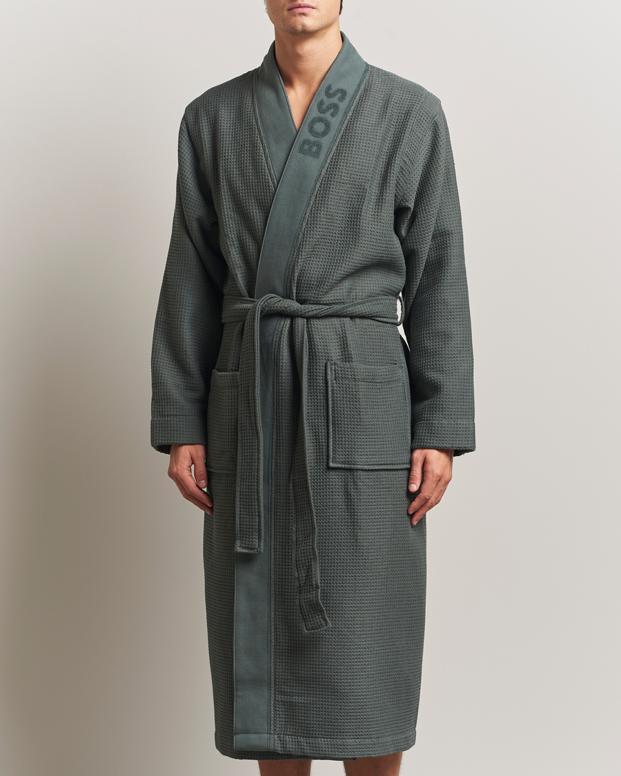 Heren | Pyjama's en gewaden | BOSS BLACK | Waffle Kimono Open Green