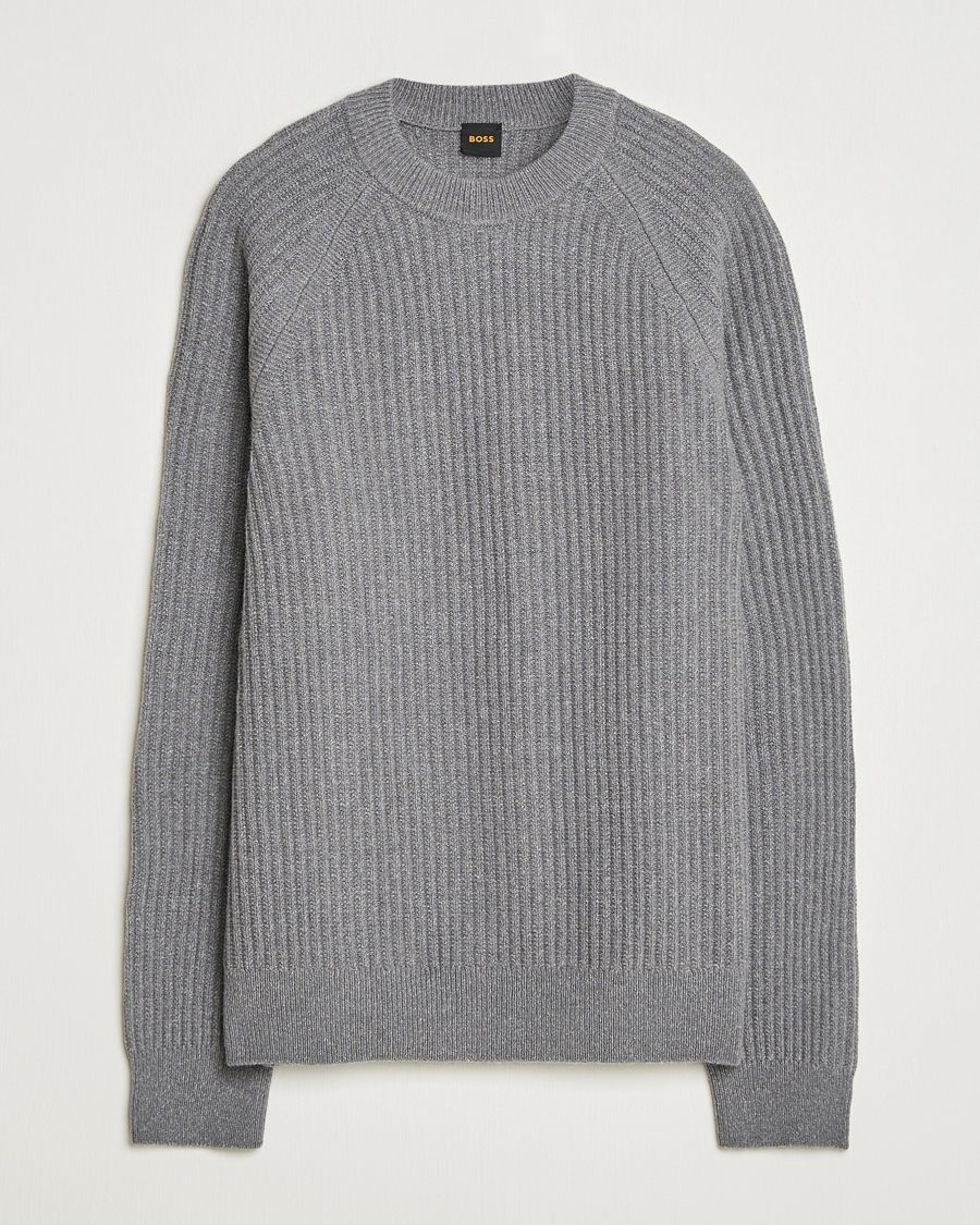 Heren | Truien | BOSS ORANGE | Klacier Ribbed Wool Knitted Sweater Open Grey