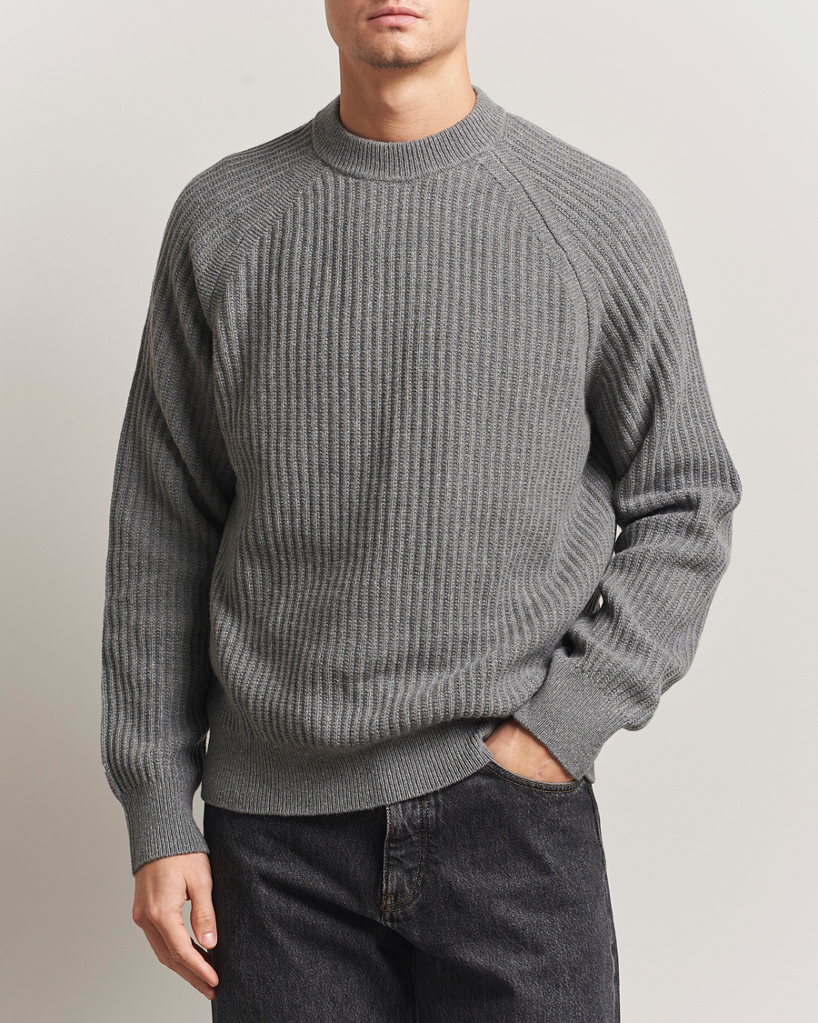 Heren | Truien | BOSS ORANGE | Klacier Ribbed Wool Knitted Sweater Open Grey