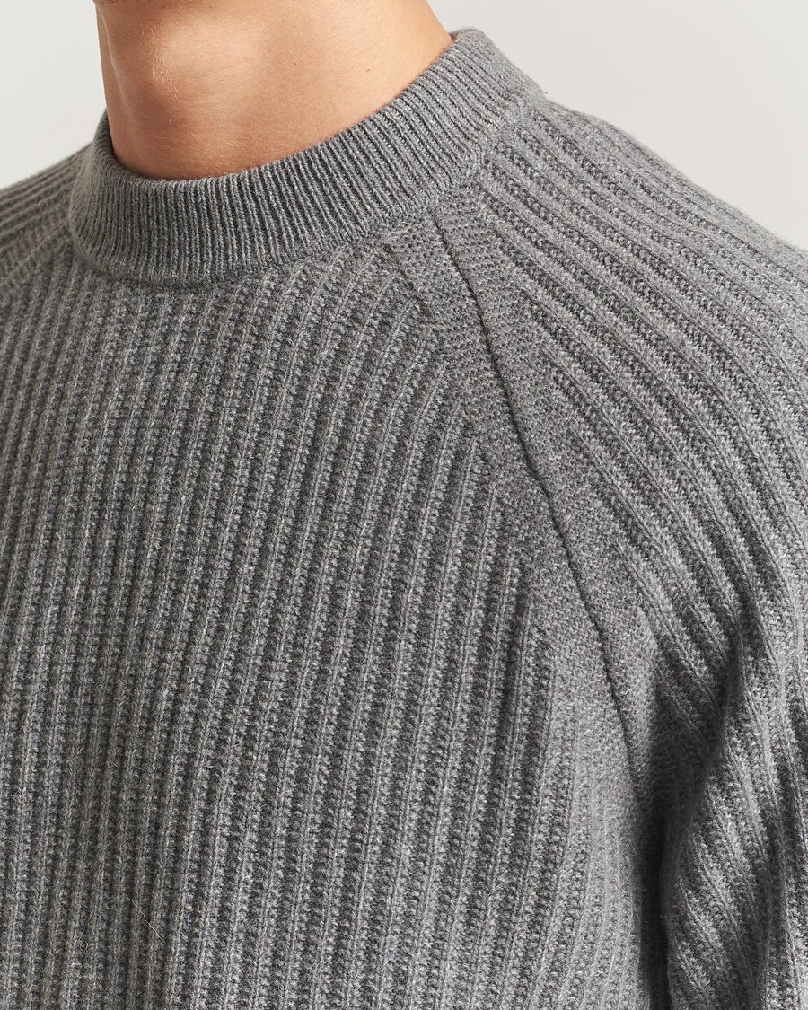 Heren | Truien | BOSS ORANGE | Klacier Ribbed Wool Knitted Sweater Open Grey