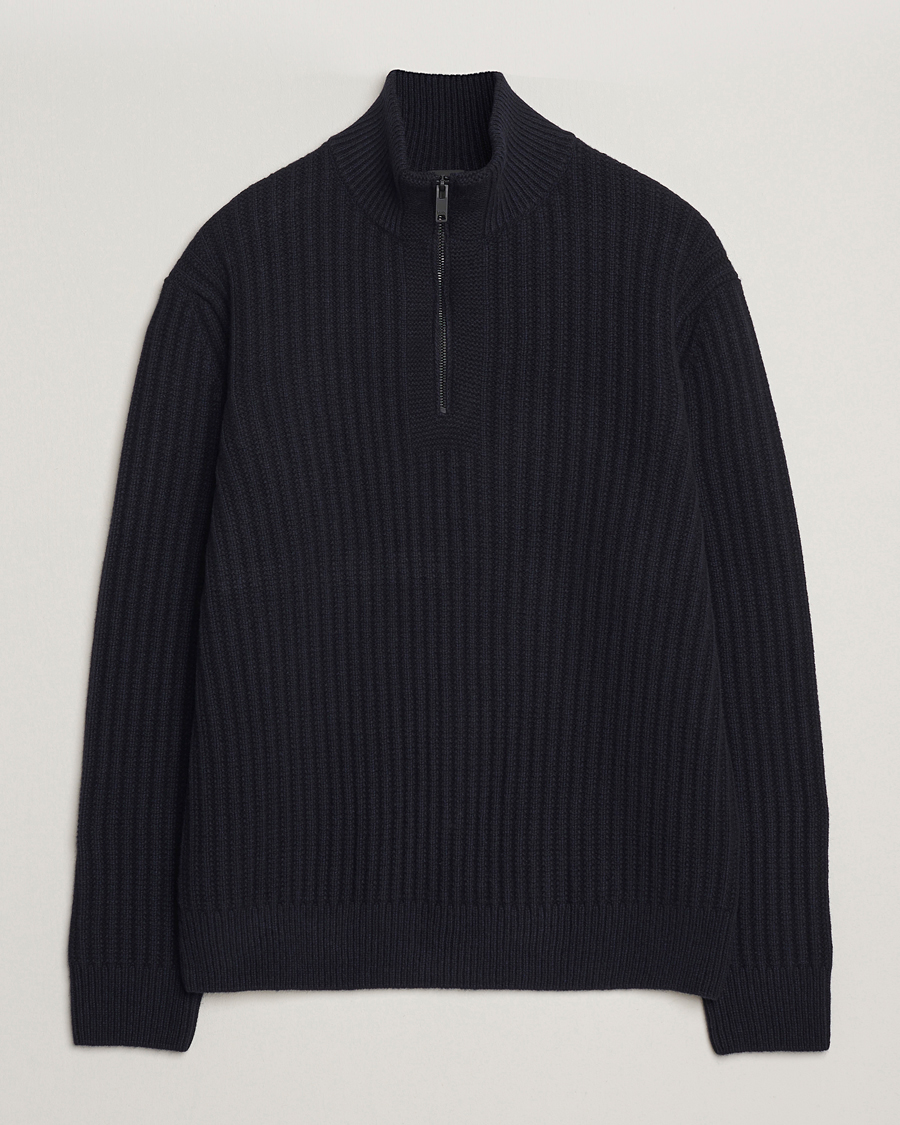 Heren | Truien | BOSS ORANGE | Kwinter Ribbed Wool Knitted Half Zip Dark Blue