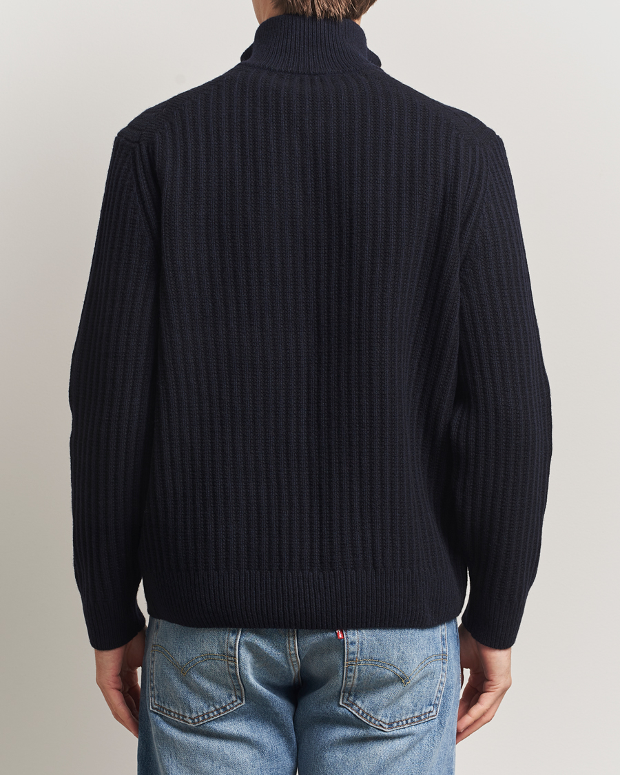 Heren | Truien | BOSS ORANGE | Kwinter Ribbed Wool Knitted Half Zip Dark Blue