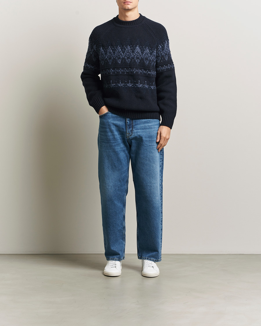 Heren | Truien | BOSS ORANGE | Karombo Wool Fairisle Sweater Dark Blue