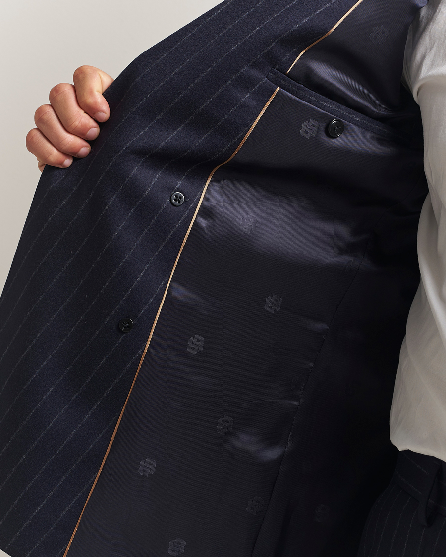 Heren | Pakken | BOSS BLACK | Huge Wool Double Breasted Pinstriped Suit Dark Blue