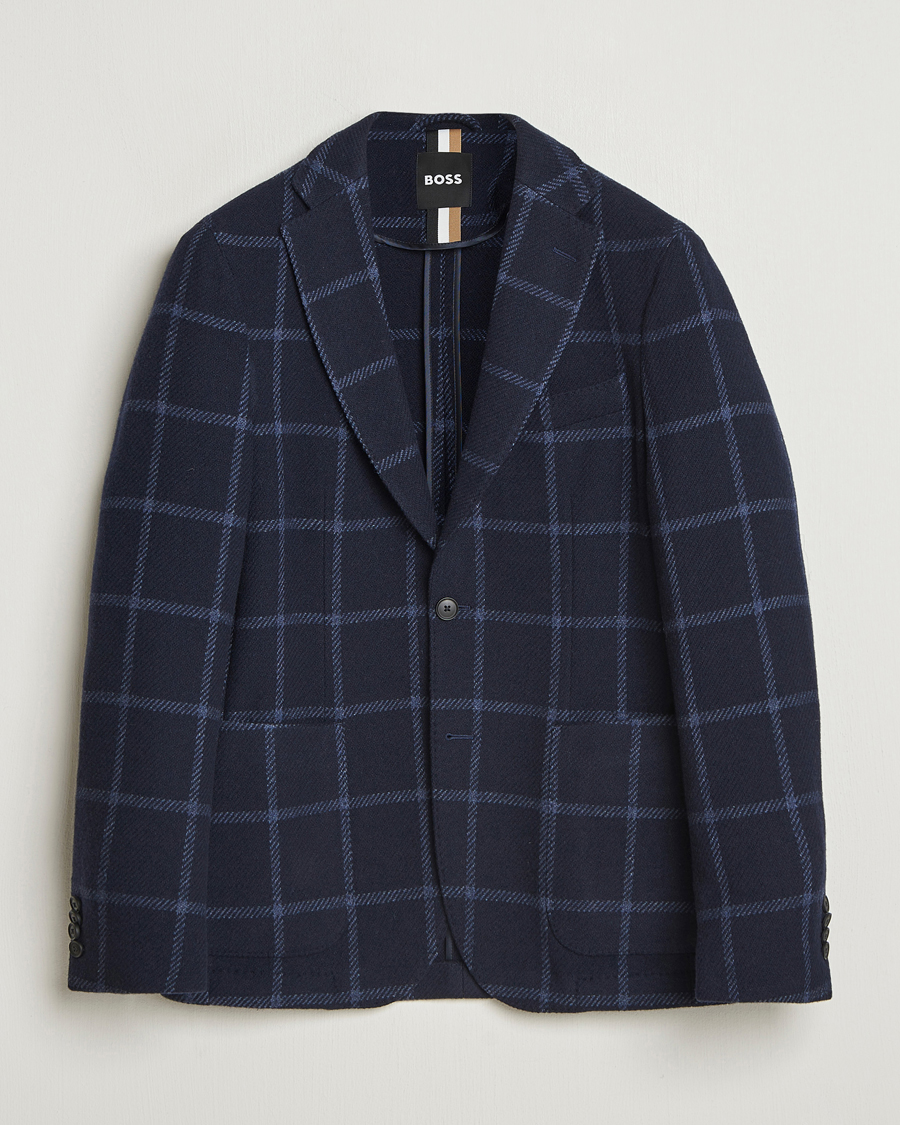 Heren | Blazers | BOSS BLACK | Hanry Wool Checked Blazer Dark Blue