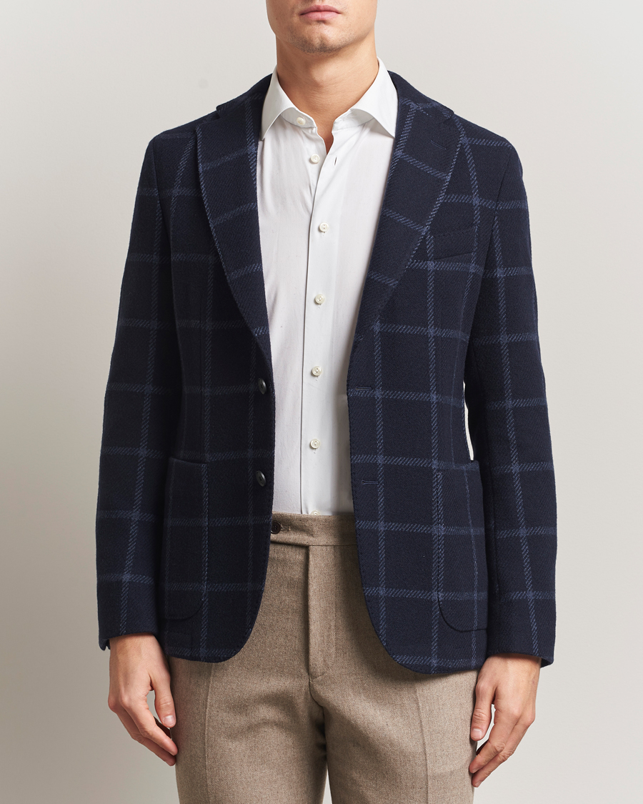 Heren | Blazers | BOSS BLACK | Hanry Wool Checked Blazer Dark Blue