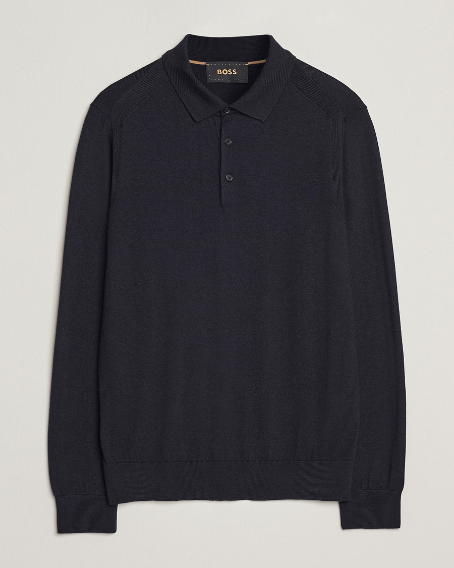 Heren | Truien | BOSS CAMEL | Ovio Wool/Cashmere Knitted Polo Dark Blue