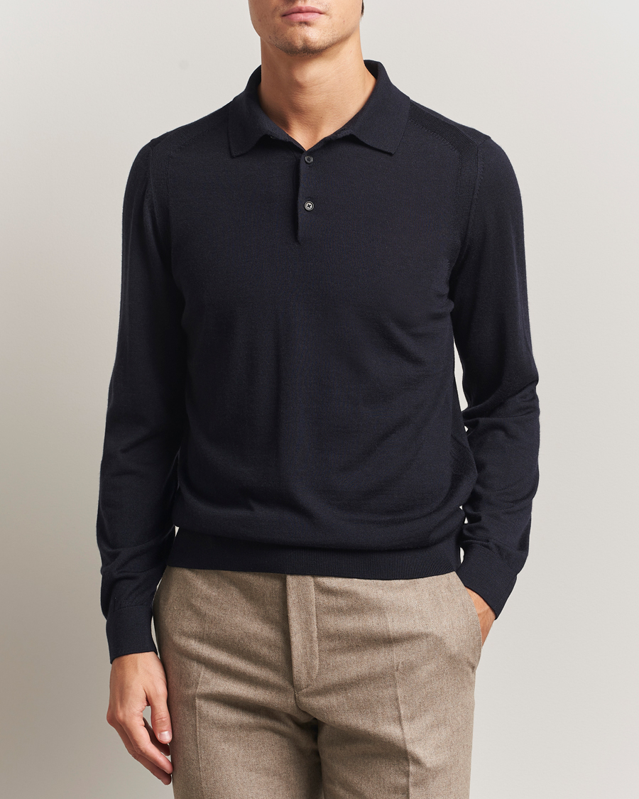 Heren | Truien | BOSS CAMEL | Ovio Wool/Cashmere Knitted Polo Dark Blue