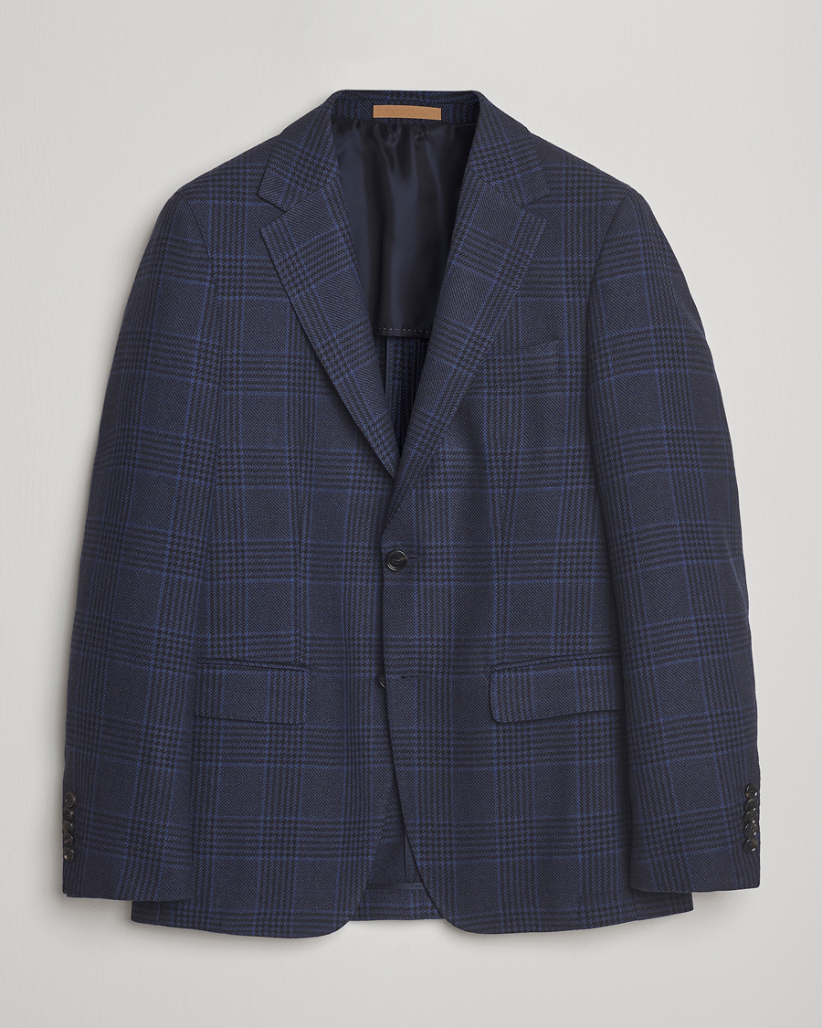 Heren | Blazers | BOSS CAMEL | Jeff Wool Checked Blazer Dark Blue