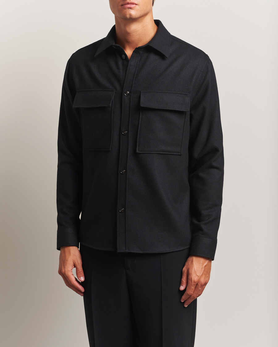 Heren | Overhemden | J.Lindeberg | Flat Wool Overshirt Black
