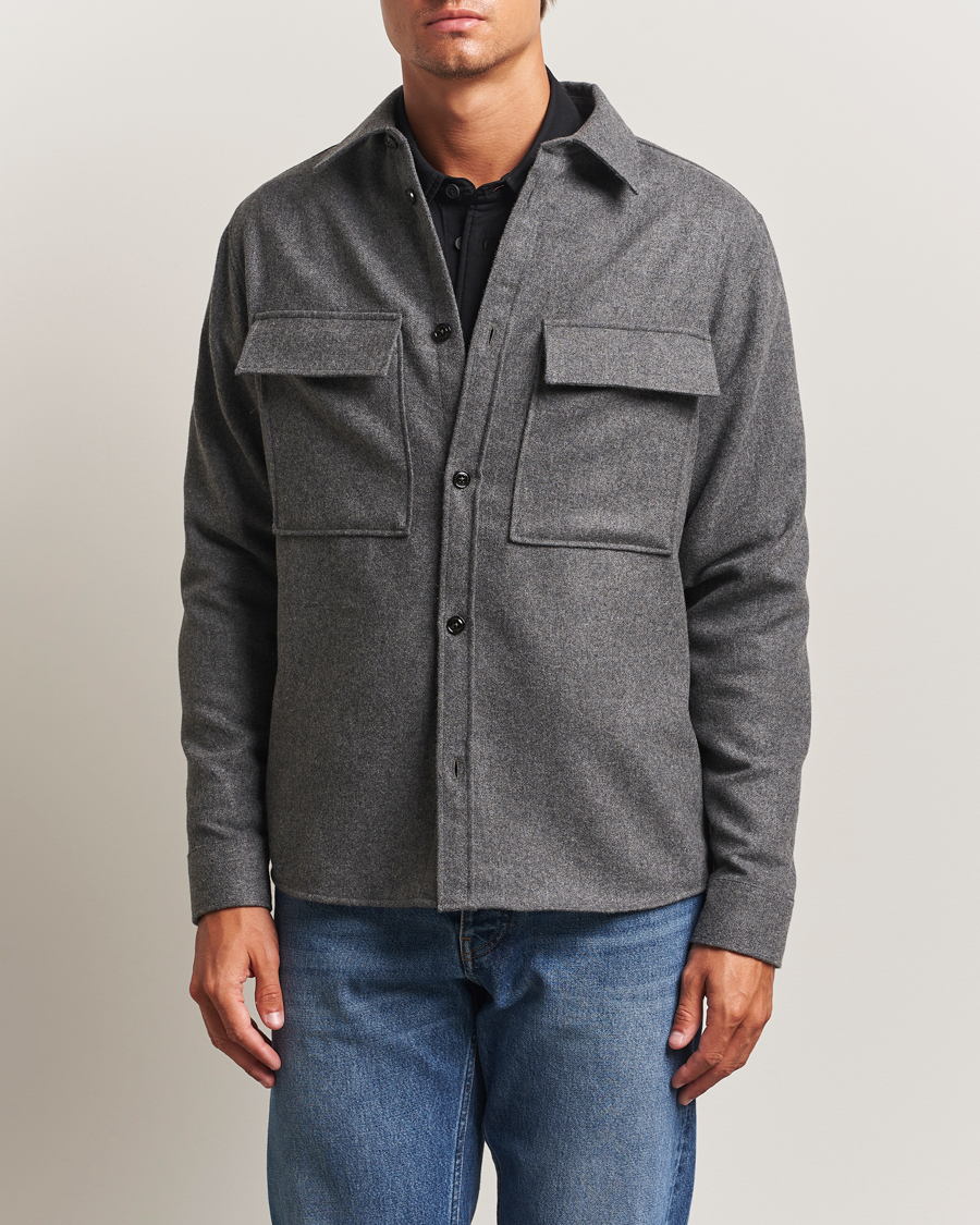 Homme | Chemises | J.Lindeberg | Flat Wool Overshirt Dark Grey Melange