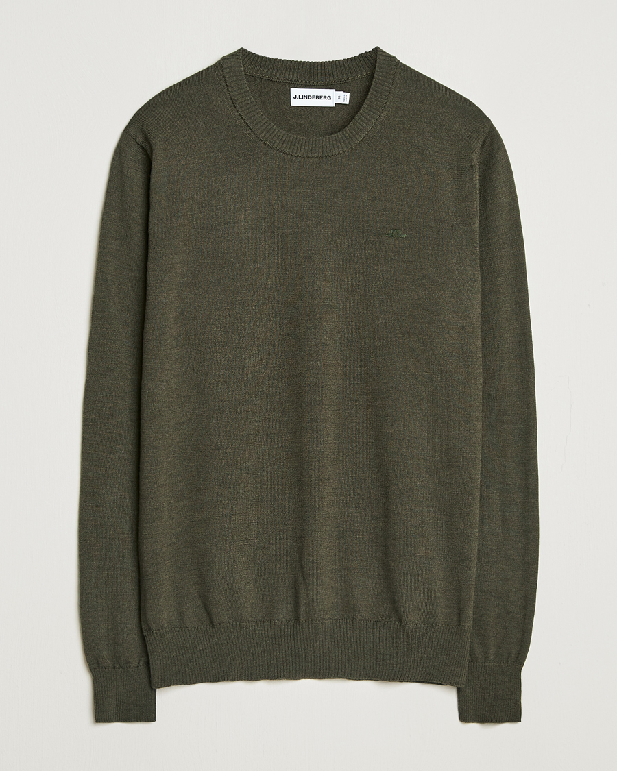 Heren | Truien | J.Lindeberg | Keane Merino Crew Neck Forest Green Melange