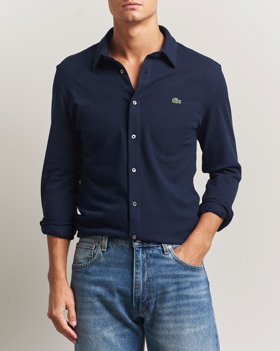 Heren | Overhemden | Lacoste | Slim Fit Cotton Piqué Shirt Navy
