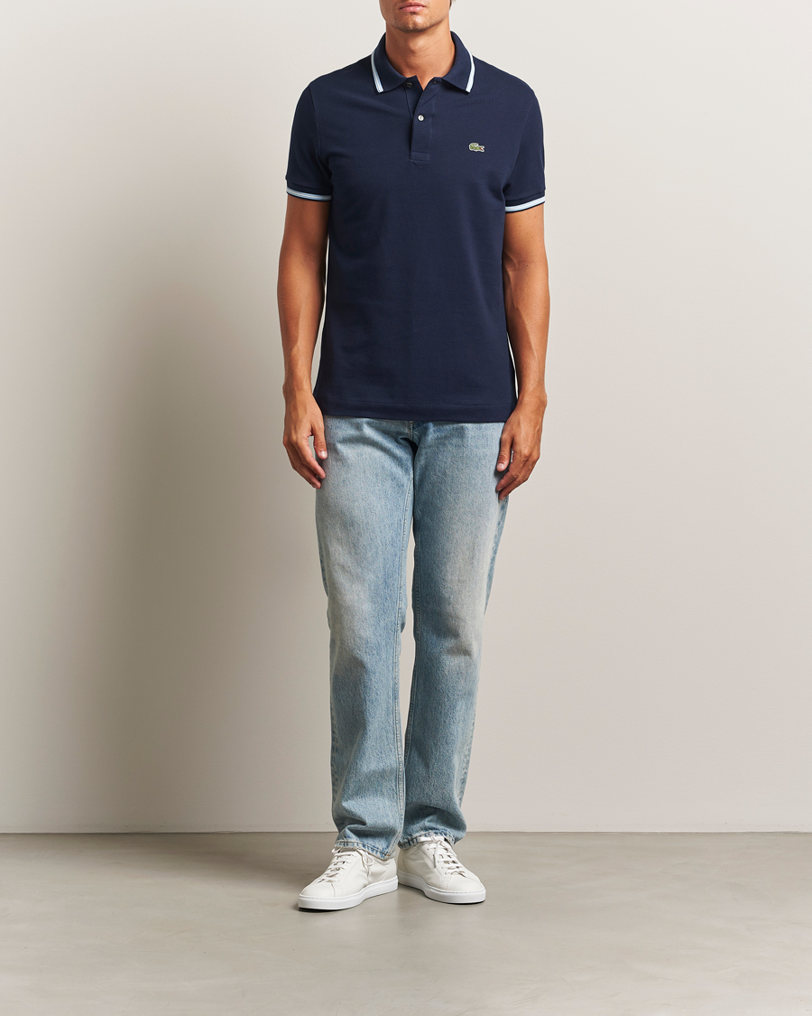 Heren | Polo's | Lacoste | Original Stripe Collar Polo Piké Navy Blue