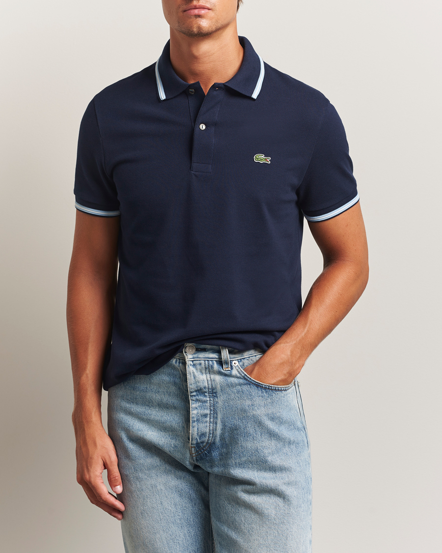 Heren | Polo's | Lacoste | Original Stripe Collar Polo Piké Navy Blue