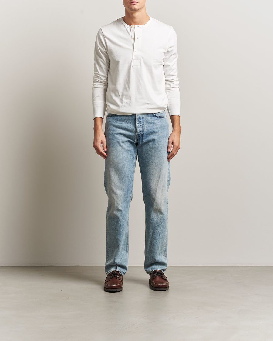 Homme | T-shirts | Merz b. Schwanen | Classic Fit Sturdy Organic Cotton Henley White