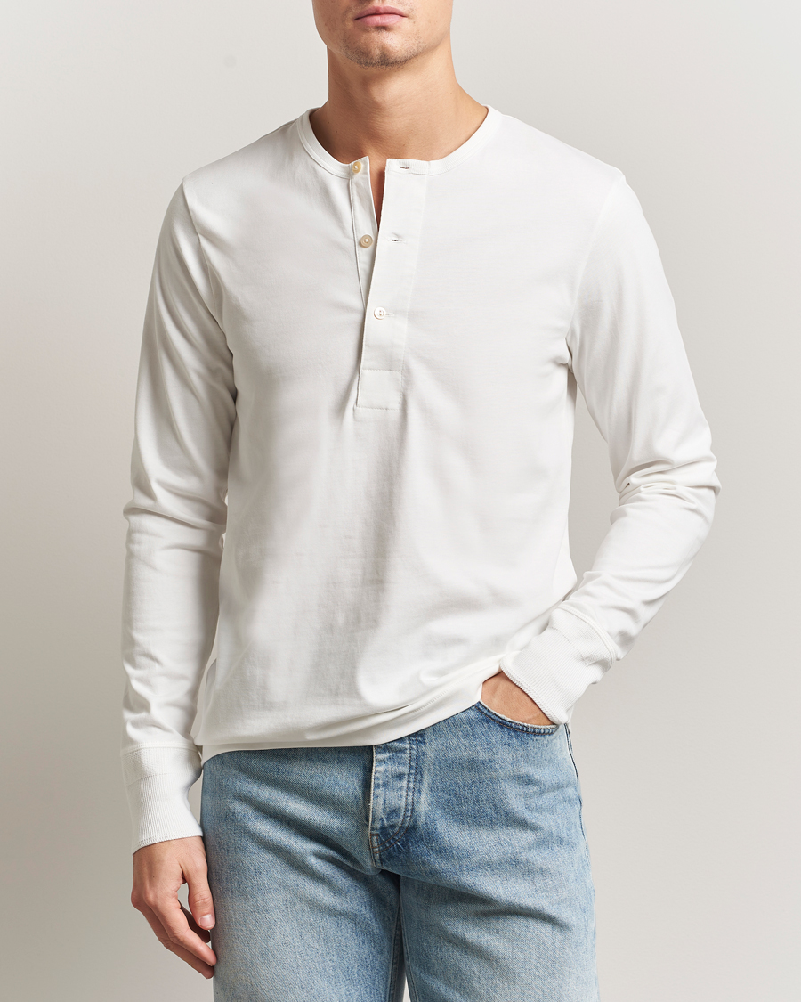 Homme | T-shirts | Merz b. Schwanen | Classic Fit Sturdy Organic Cotton Henley White