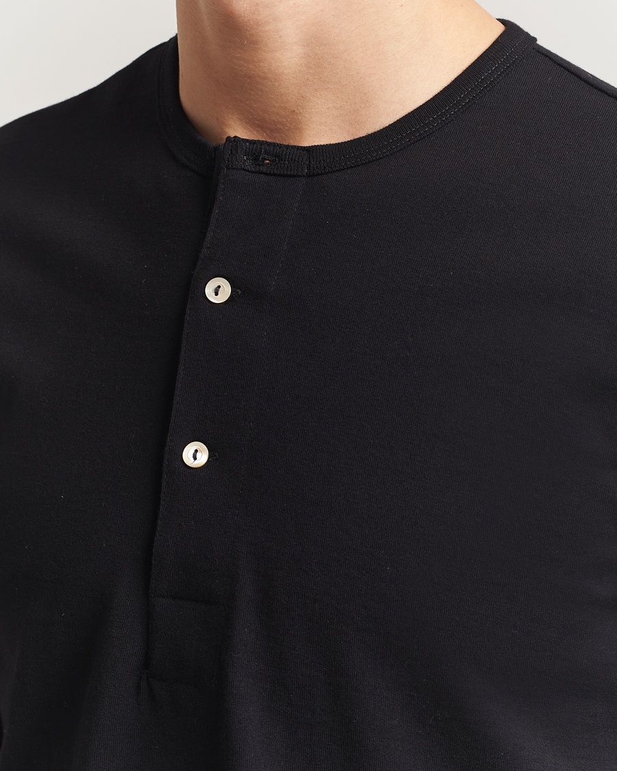 Heren | Truien | Merz b. Schwanen | Classic Fit Sturdy Organic Cotton Henley Black