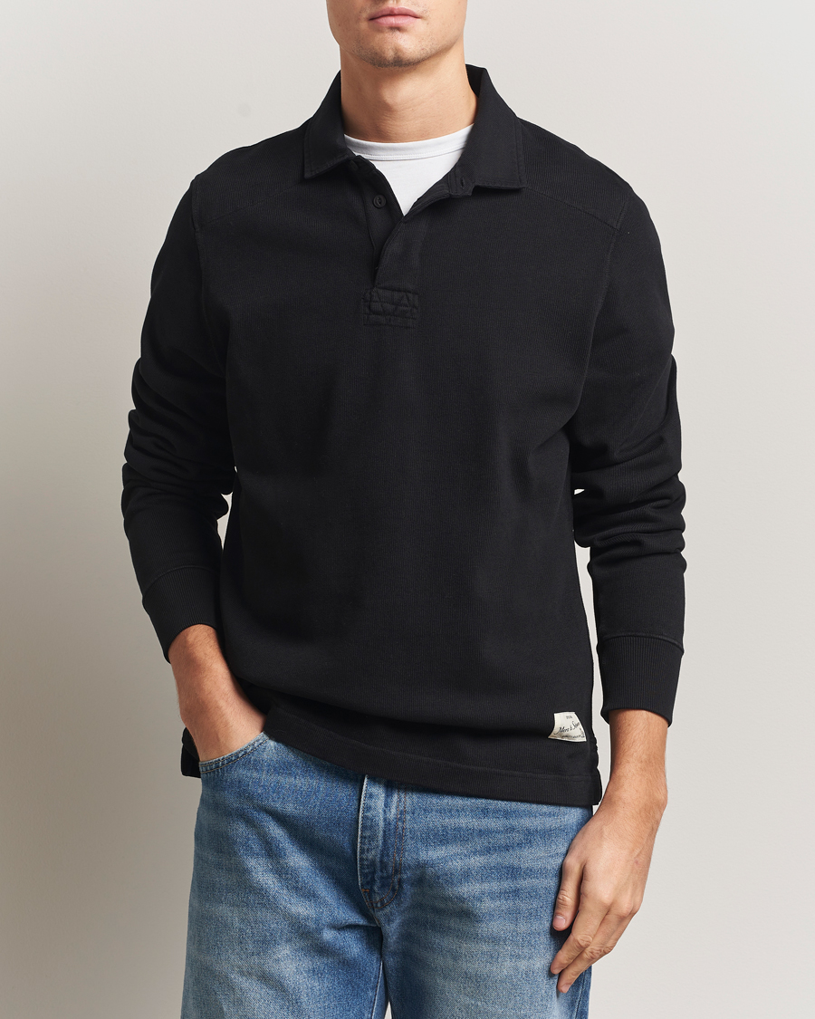 Heren | Truien | Merz b. Schwanen | Relaxed Fit Vintage Cotton Rugby Shirt Black