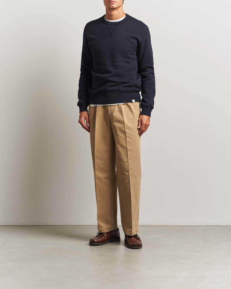Heren | Truien | Merz b. Schwanen | Relaxed Fit Vintage Cotton Sweatshirt Dark Navy